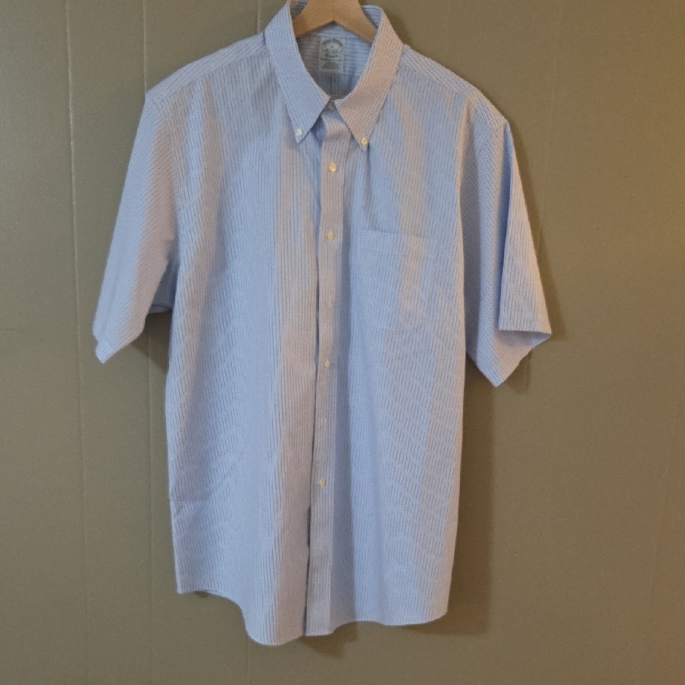 Brooks Brothers Light Blue Striped Short-Sleeve Button-Down Shirt‎